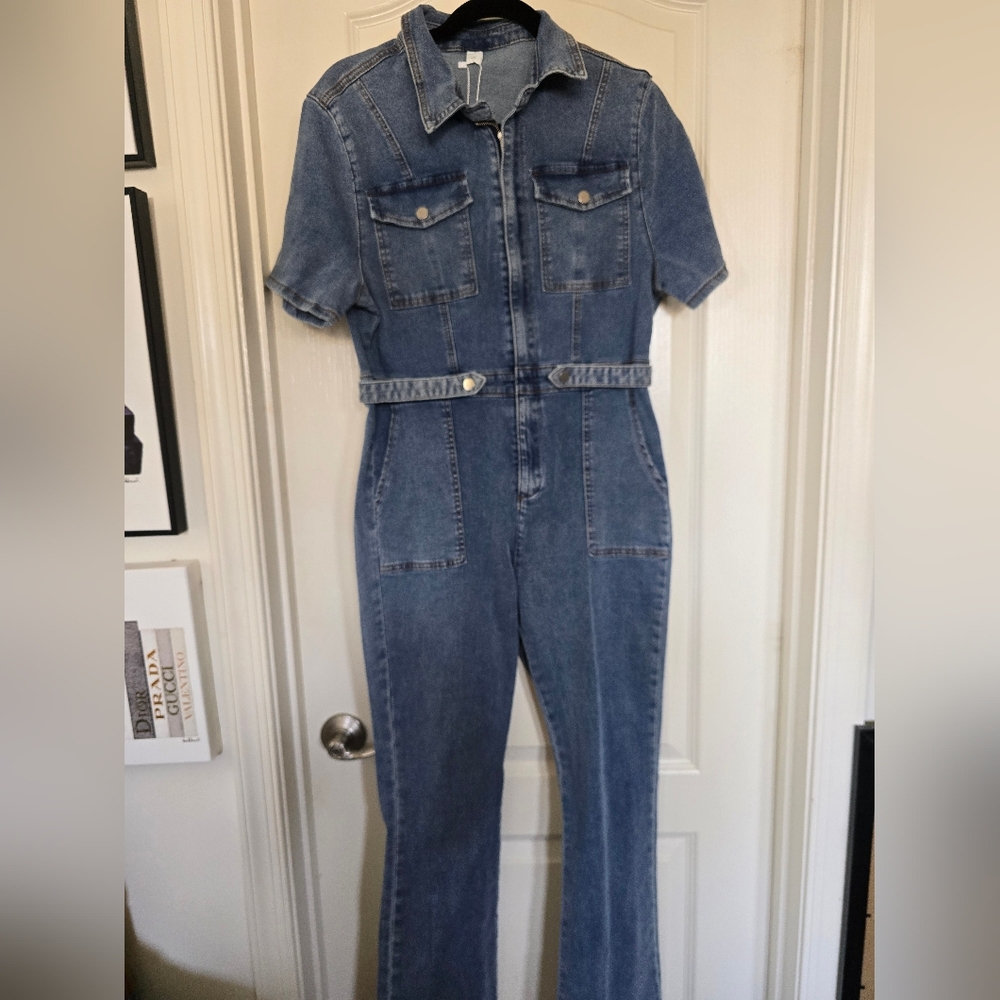 Denim Short-Sleeve Jumpsuit